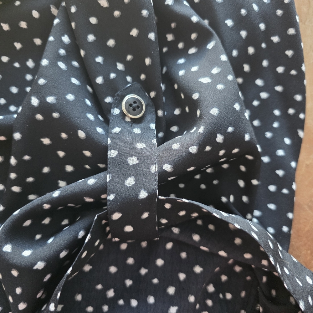 Claire France Black With White Dot Button Shirt With Ajustable Sleeve, Size 24 - Picture 7 of 13